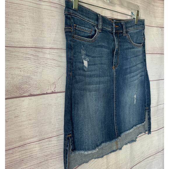 Harper Denim Blue Jean Skirt High Low Distressed Frayed Hem Size Medium - Picture 10 of 13